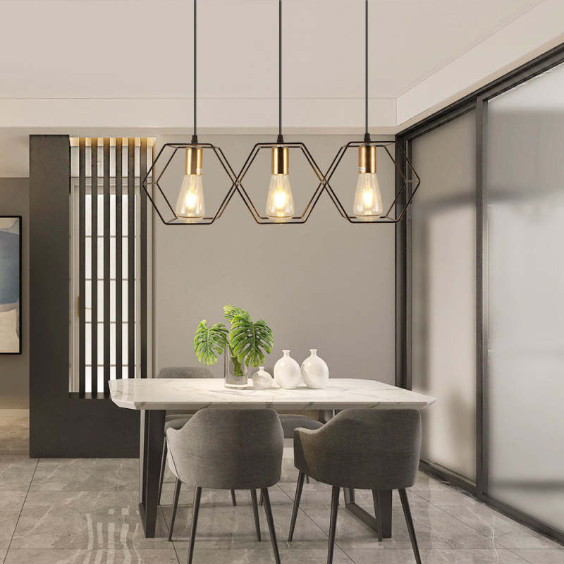 Arisha Rustic Farmhouse Geometry 3/5 Light Pendant Light, Black