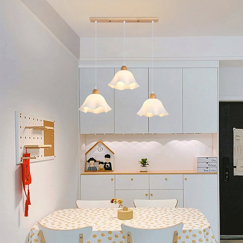 Muto Minimalist Flower Acrylic/Wood Pendant Light, White