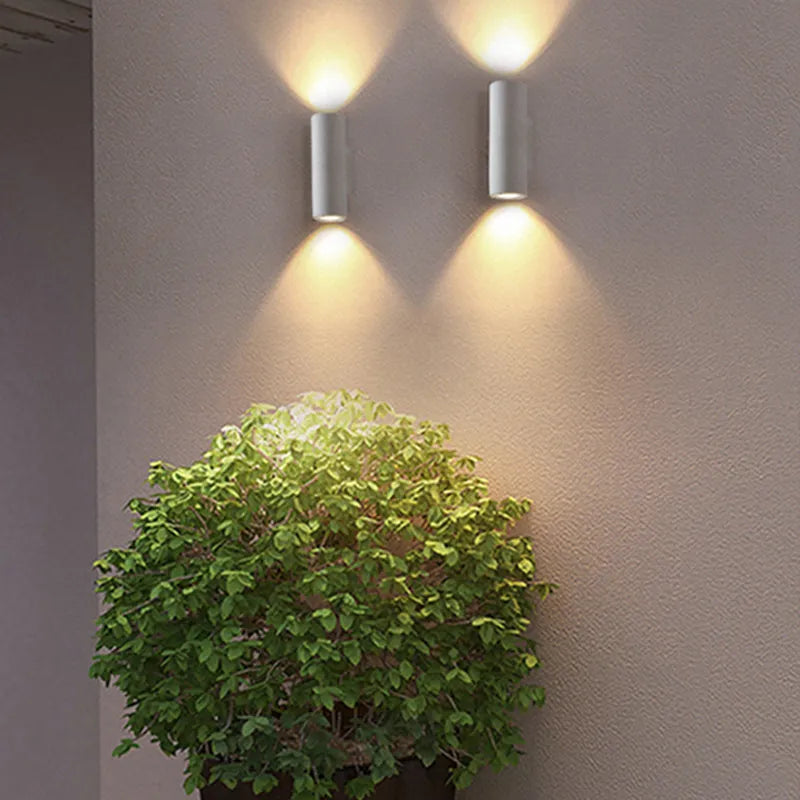 Ray Minimalist Cylindrical Double-headed Cement Outdoor Wall Lamp, Black/White