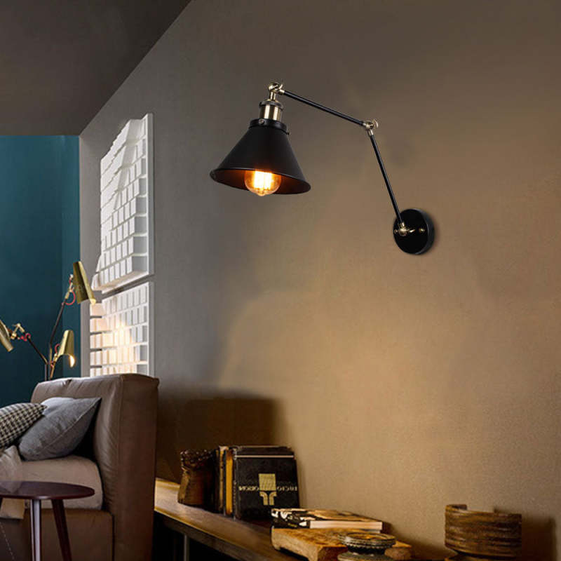 Epoch Retro Wall Lamp with Swing Arm, Metal, Black & Gold