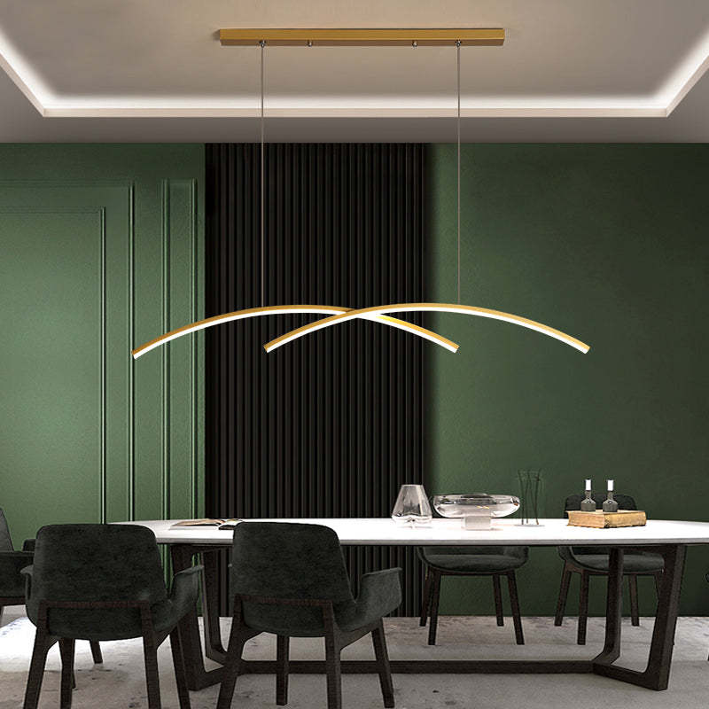 Arisha Pendant Light Linear/Double Curve Modern, Metal, Black/Gold