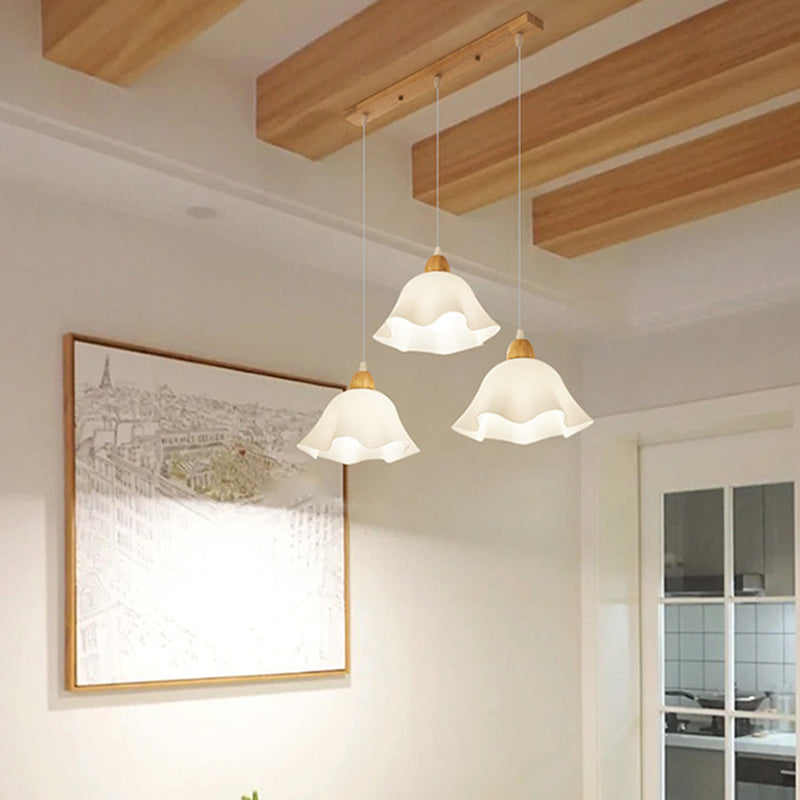 Muto Minimalist Flower Acrylic/Wood Pendant Light, White