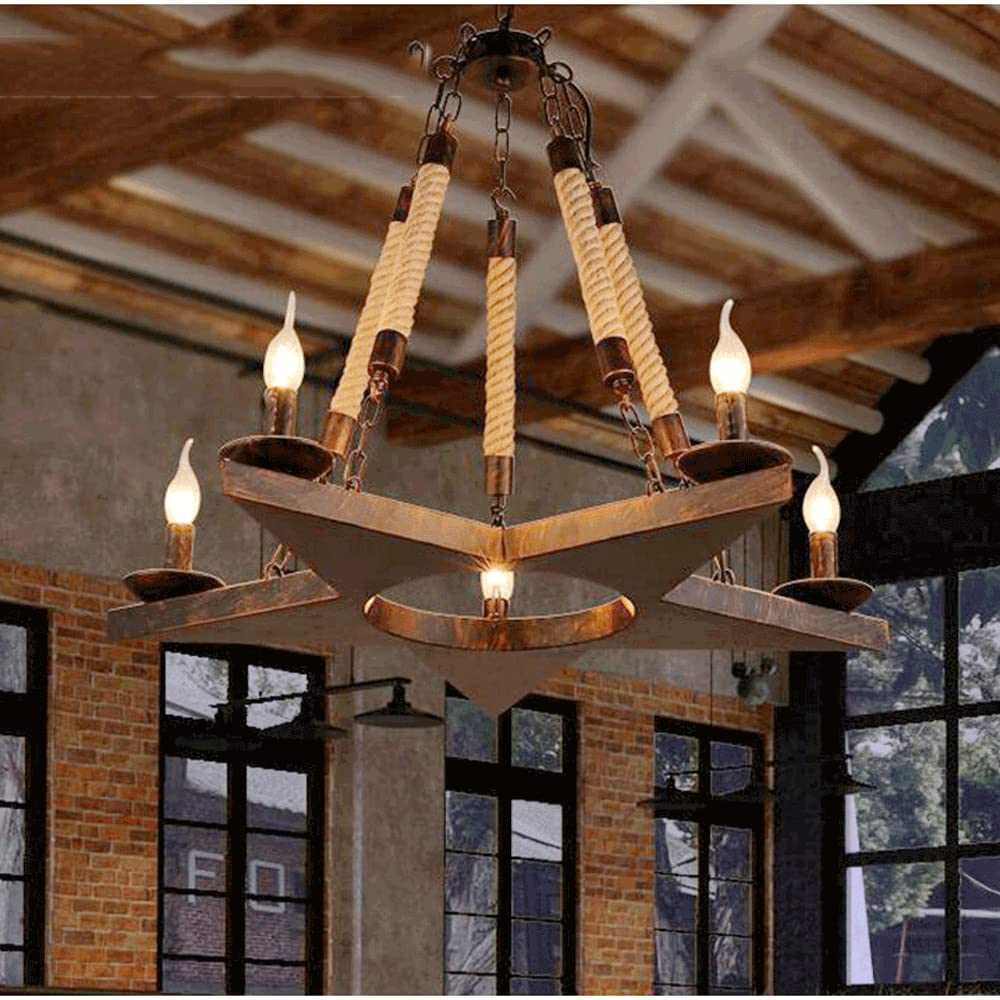 Epoch Retro Pentagram Chandelier Rust Metal/Rope Cafe/Restaurant