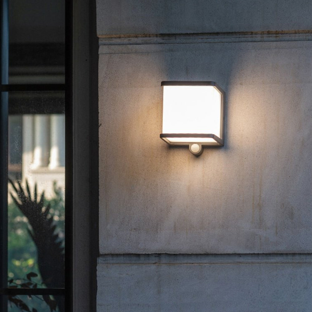 Ray Modern Minimalist Rectangular Acrylic Sensor Solar Outdoor Wall Lamp, Black/White