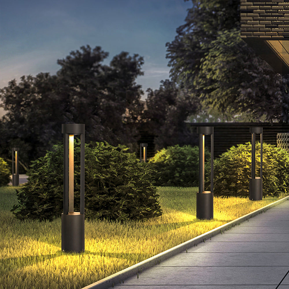 Ray Modern Cylindrical Hollow Outdoor Path Light, Black
