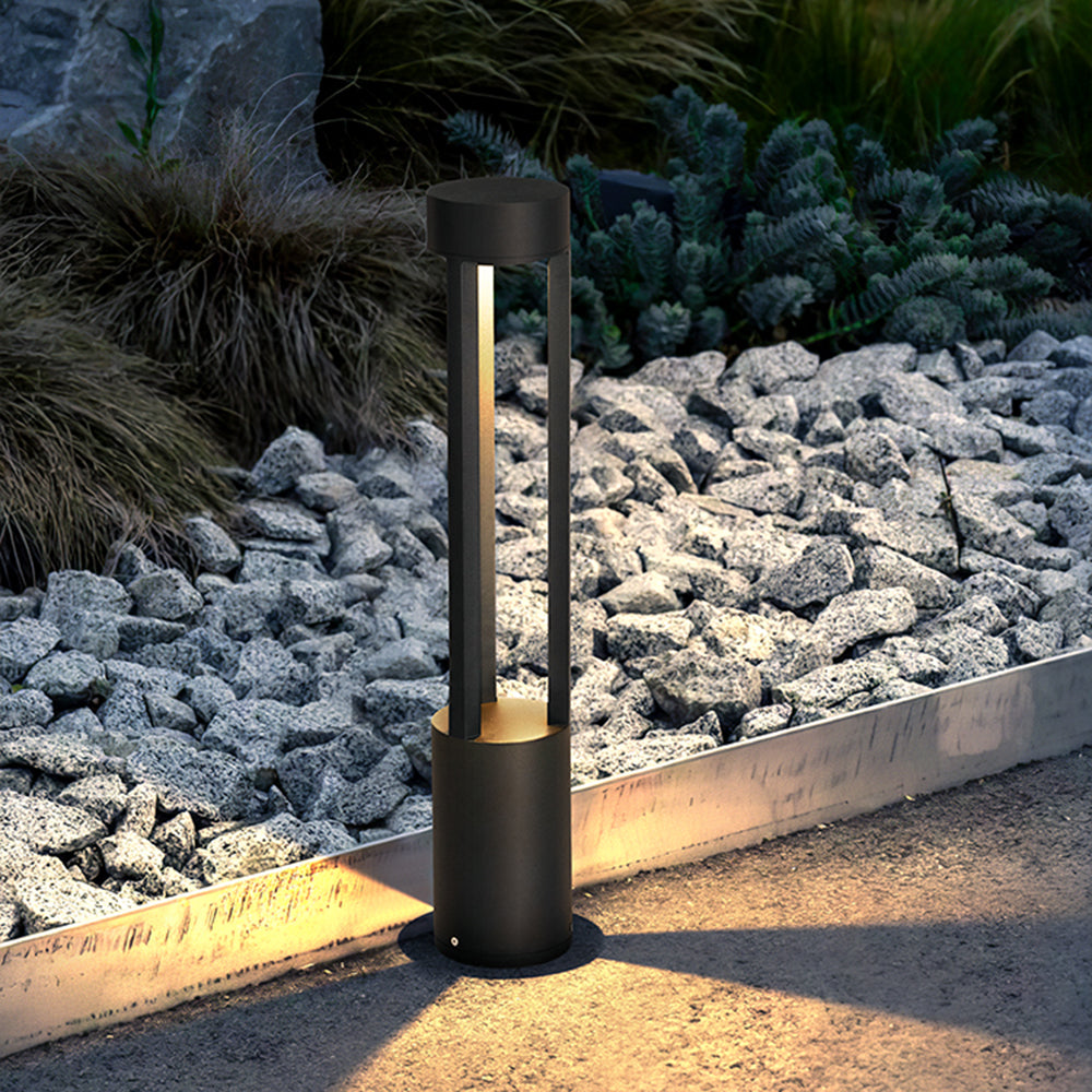 Ray Modern Cylindrical Hollow Outdoor Path Light, Black