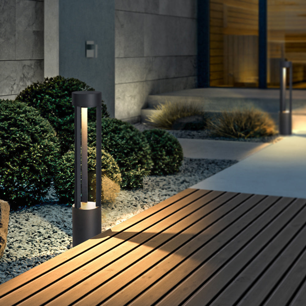 Ray Modern Cylindrical Hollow Outdoor Path Light, Black