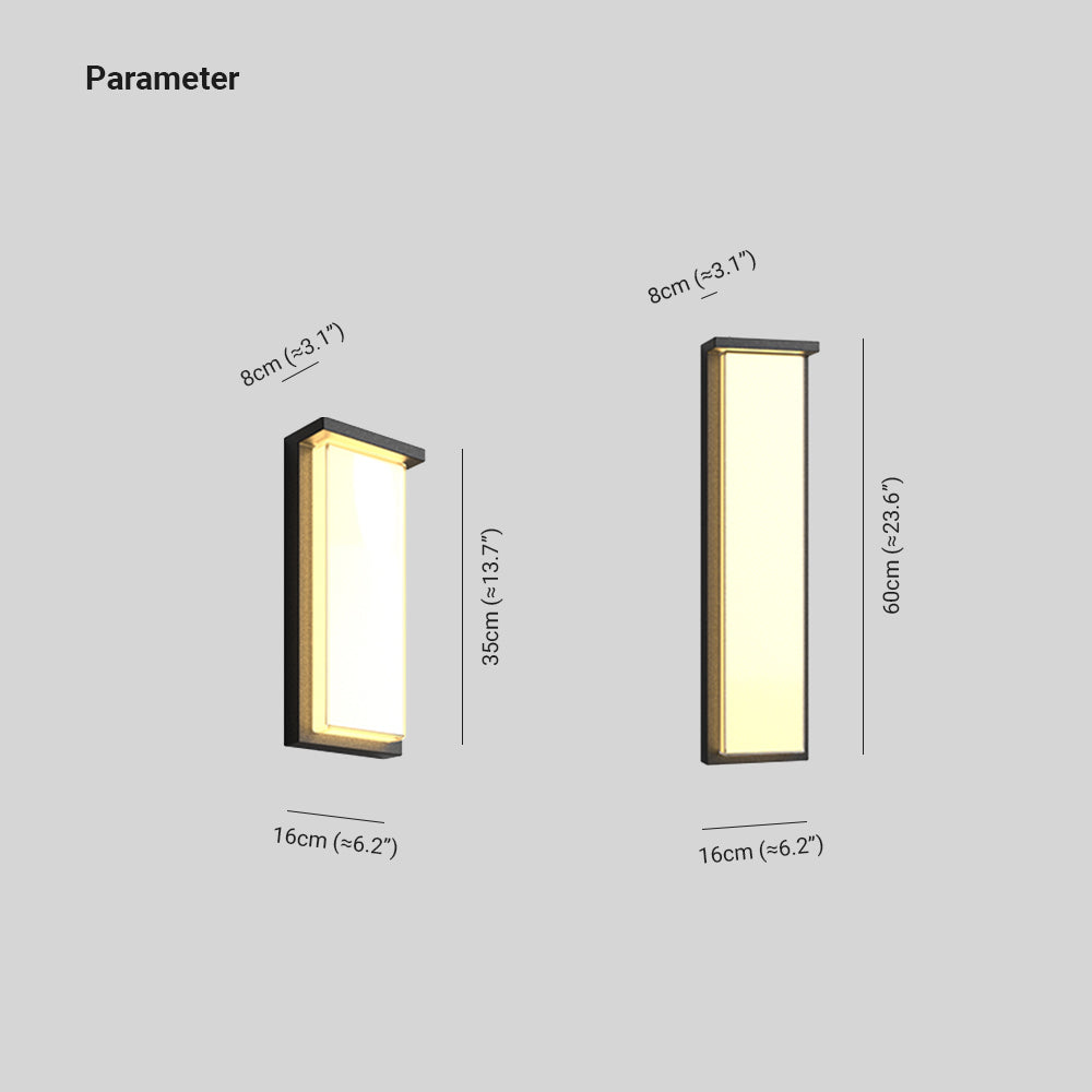 Ray Modern Minimalist Rectangular Metal Outdoor Wall Lamp, Black