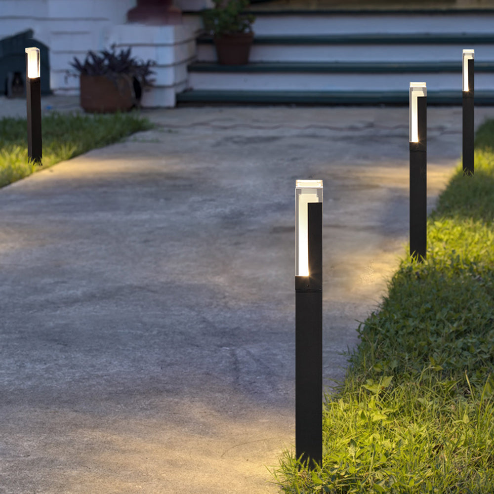 Ray Modern Rectangular Column Solar Outdoor Path Light, Black