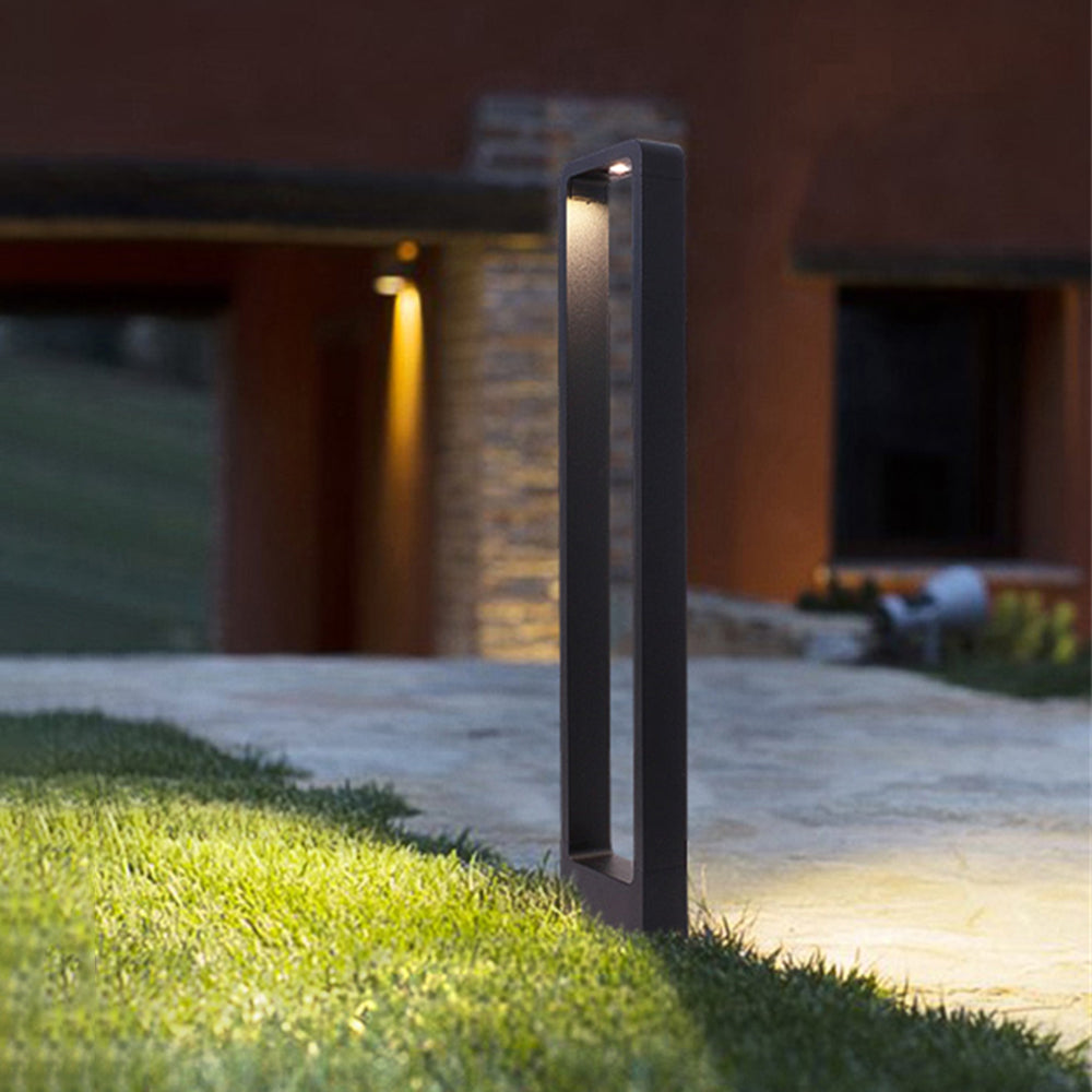 Ray Modern Metal Hollow Rectangle Outdoor Path Light, Black