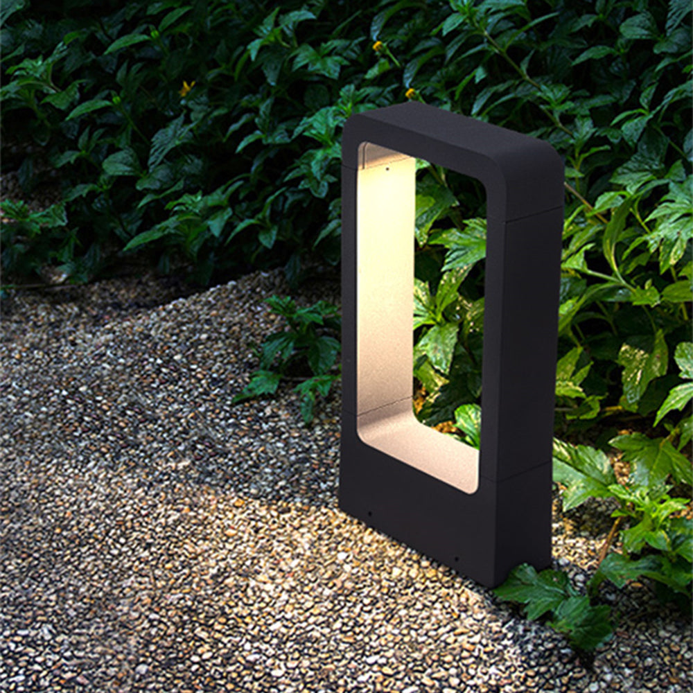 Ray Modern Metal Hollow Rectangle Outdoor Path Light, Black