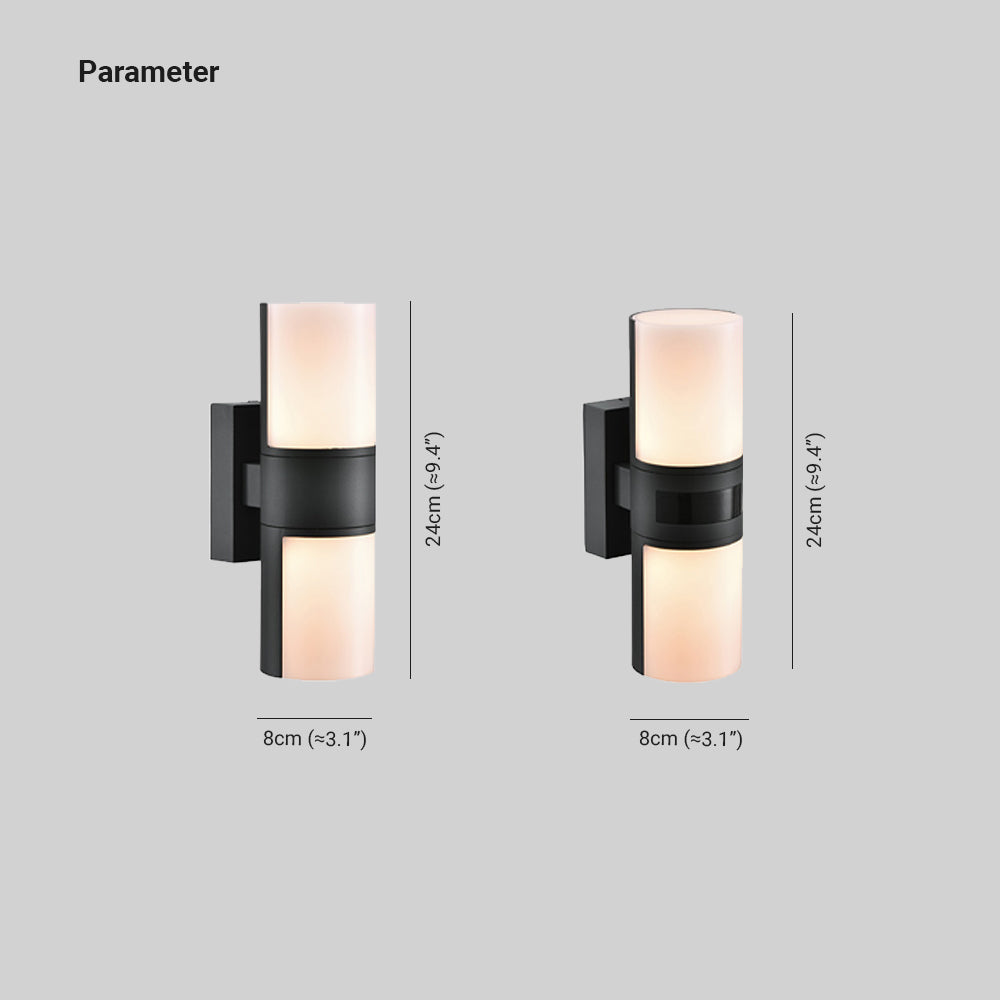 Ray Modern Cylindrical Metal/Acrylic Rotatable Outdoor Waterproof Wall Lamp, Black/White