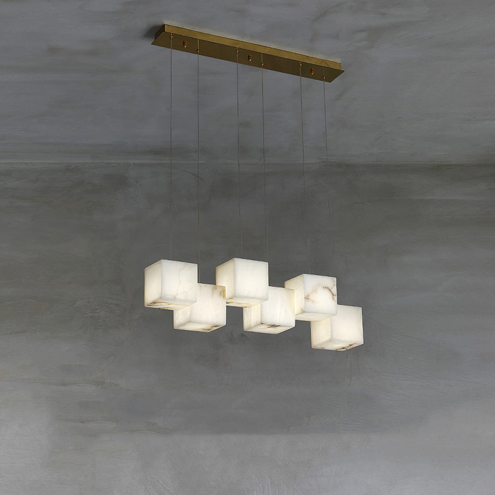 Avi Modern LED Hanging Multi Alabaster Box Adjustable Geometric Kitchen Pendant Lighting, White, 8 Styles