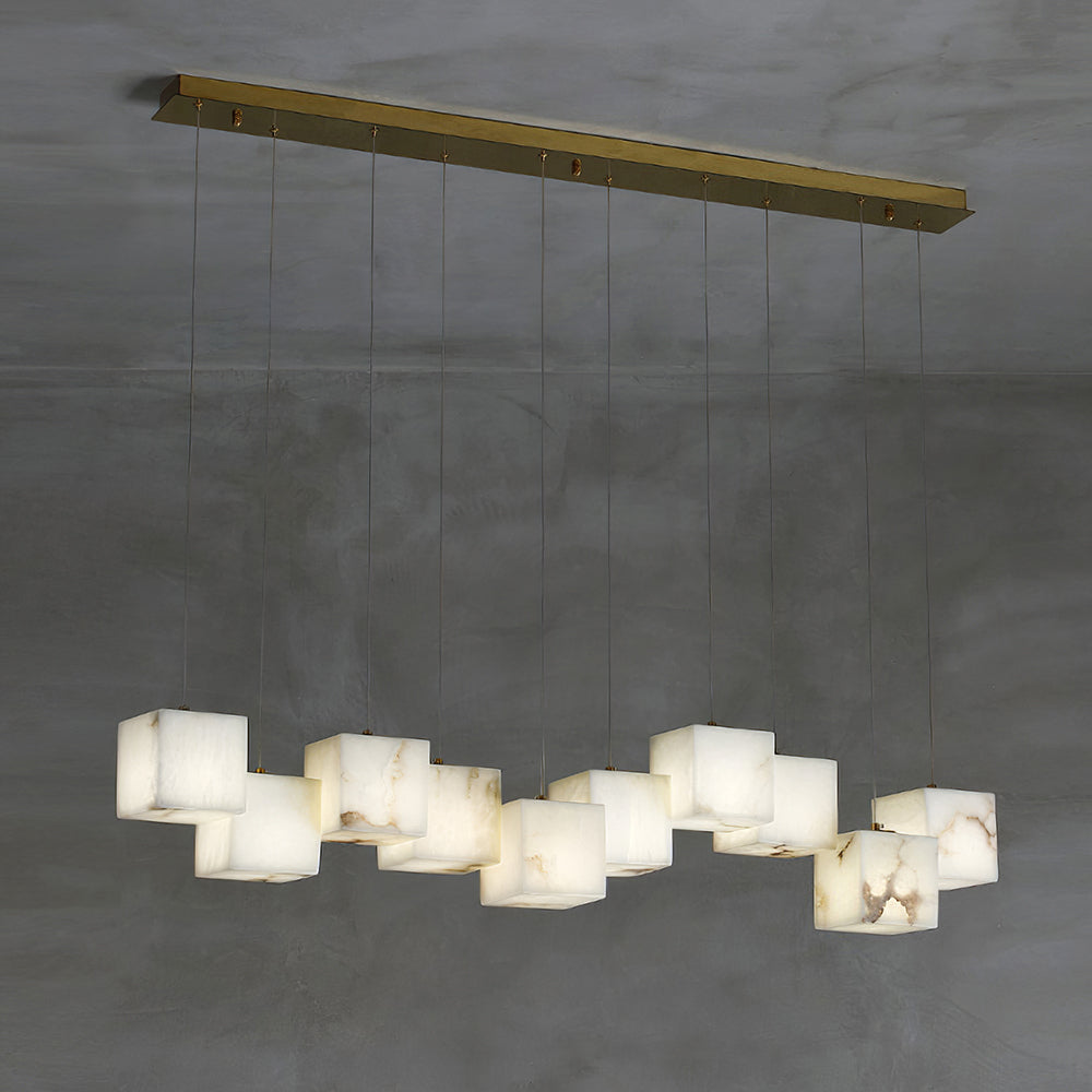 Avi Modern LED Hanging Multi Alabaster Box Adjustable Geometric Kitchen Pendant Lighting, White, 8 Styles