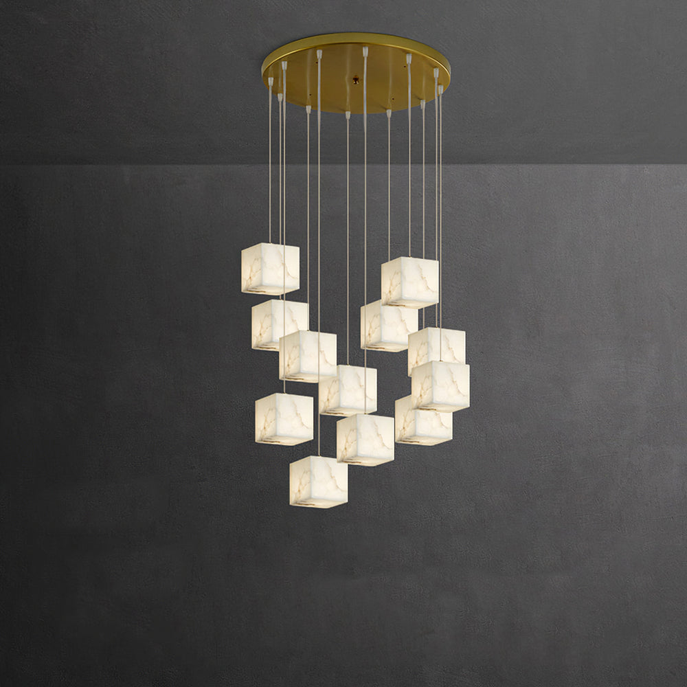 Avi Modern LED Hanging Multi Alabaster Box Adjustable Geometric Kitchen Pendant Lighting, White, 8 Styles