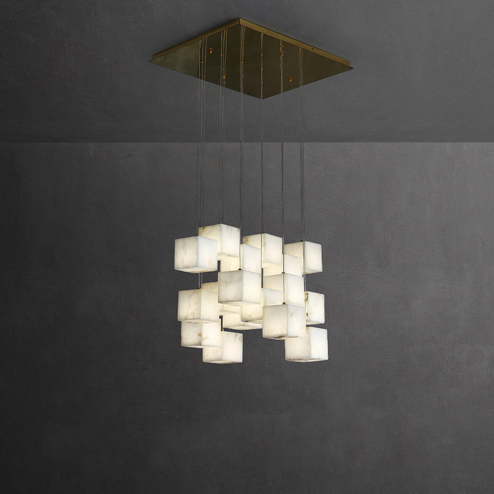 Avi Modern LED Hanging Multi Alabaster Box Adjustable Geometric Kitchen Pendant Lighting, White, 8 Styles