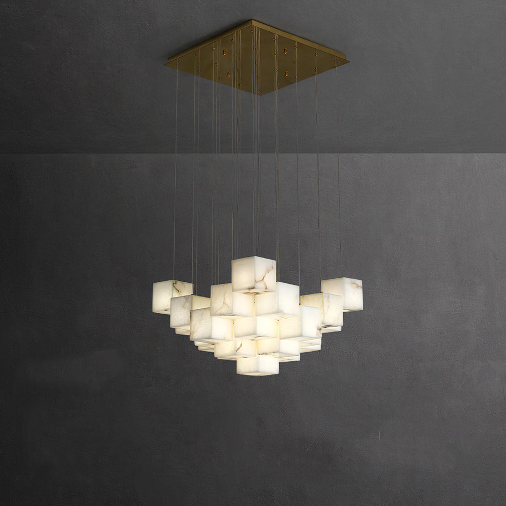 Avi Modern LED Hanging Multi Alabaster Box Adjustable Geometric Kitchen Pendant Lighting, White, 8 Styles