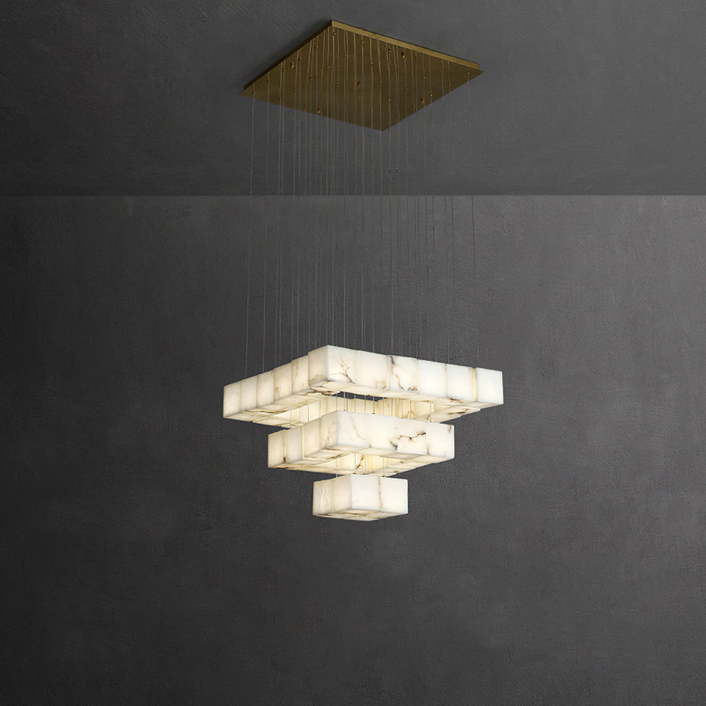 Avi Modern LED Hanging Multi Alabaster Box Adjustable Geometric Kitchen Pendant Lighting, White, 8 Styles