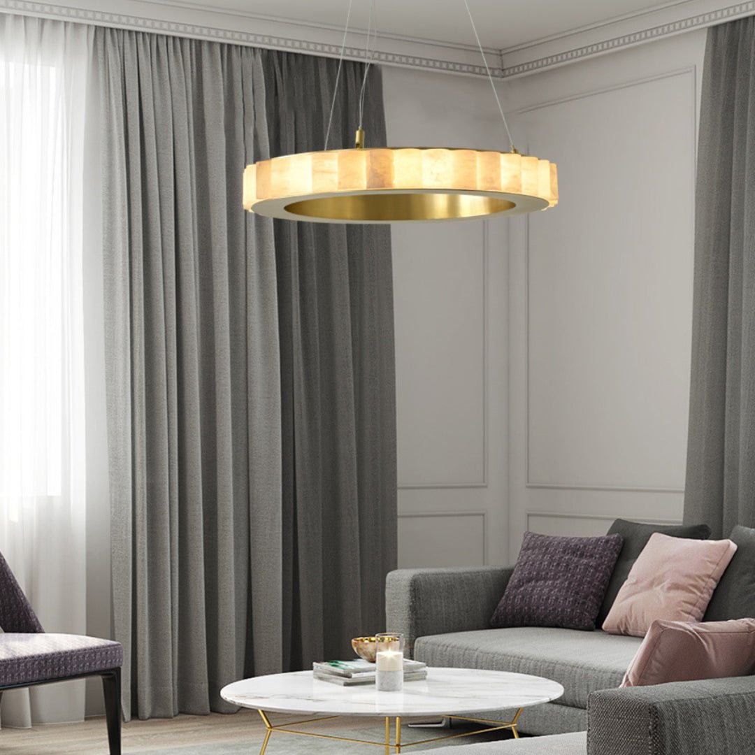 Orion Double Ring Alabaster Chandelier - Neutralighting
