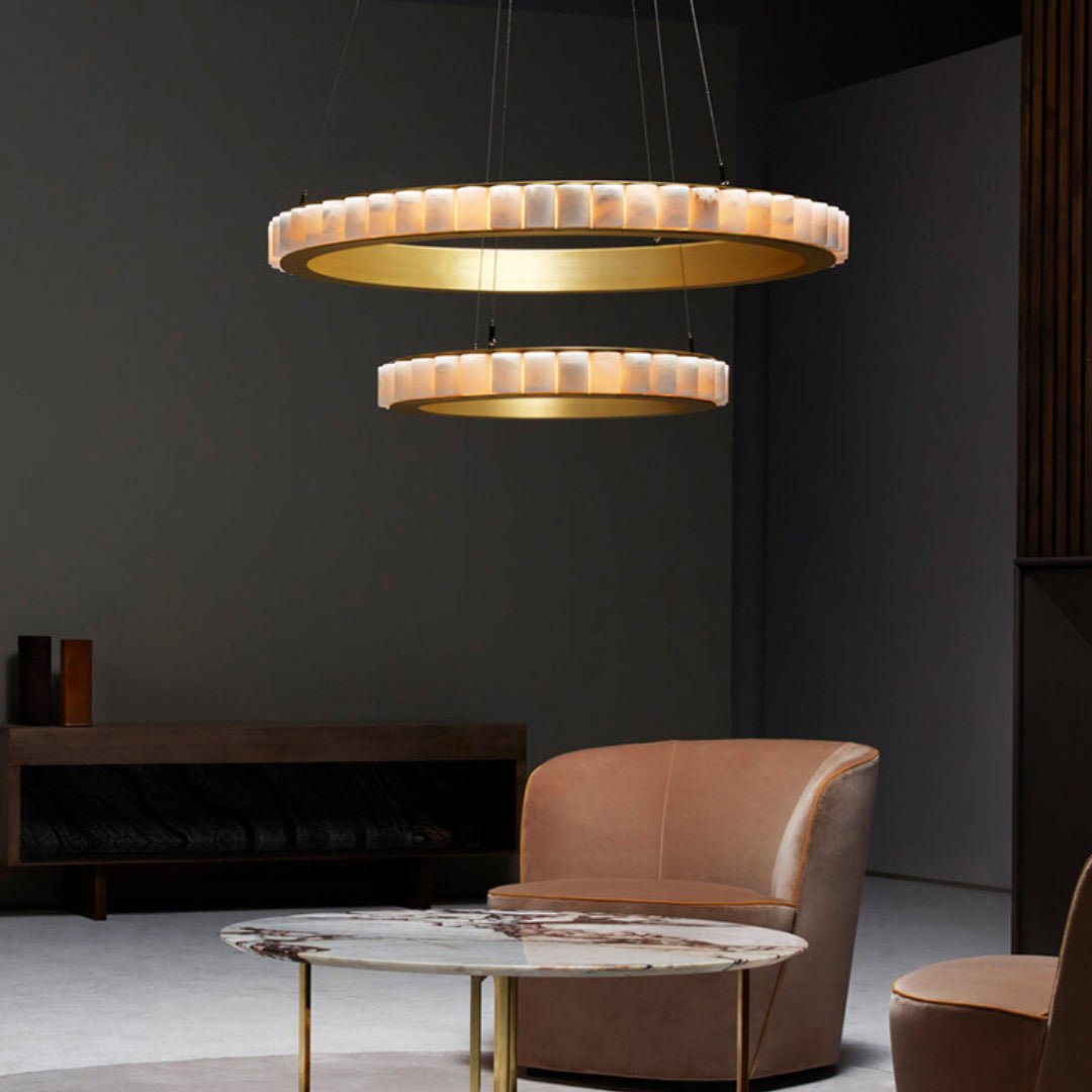Orion Double Ring Alabaster Chandelier - Neutralighting