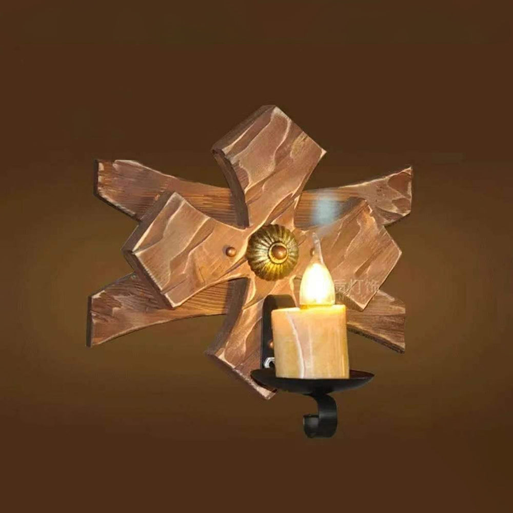 Epoch Vintage Candle & Lantern LED Wall Lamp, Wood/Metal, Gold, Bedroom