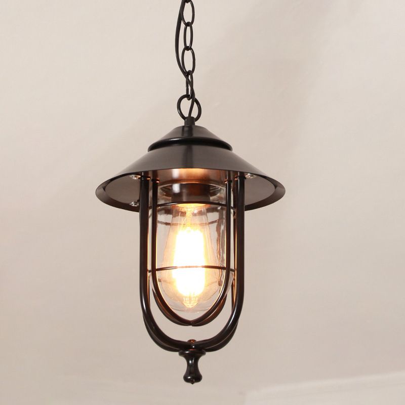 Ray Retro Lantern Metal Pendant Light, Black/Bronze