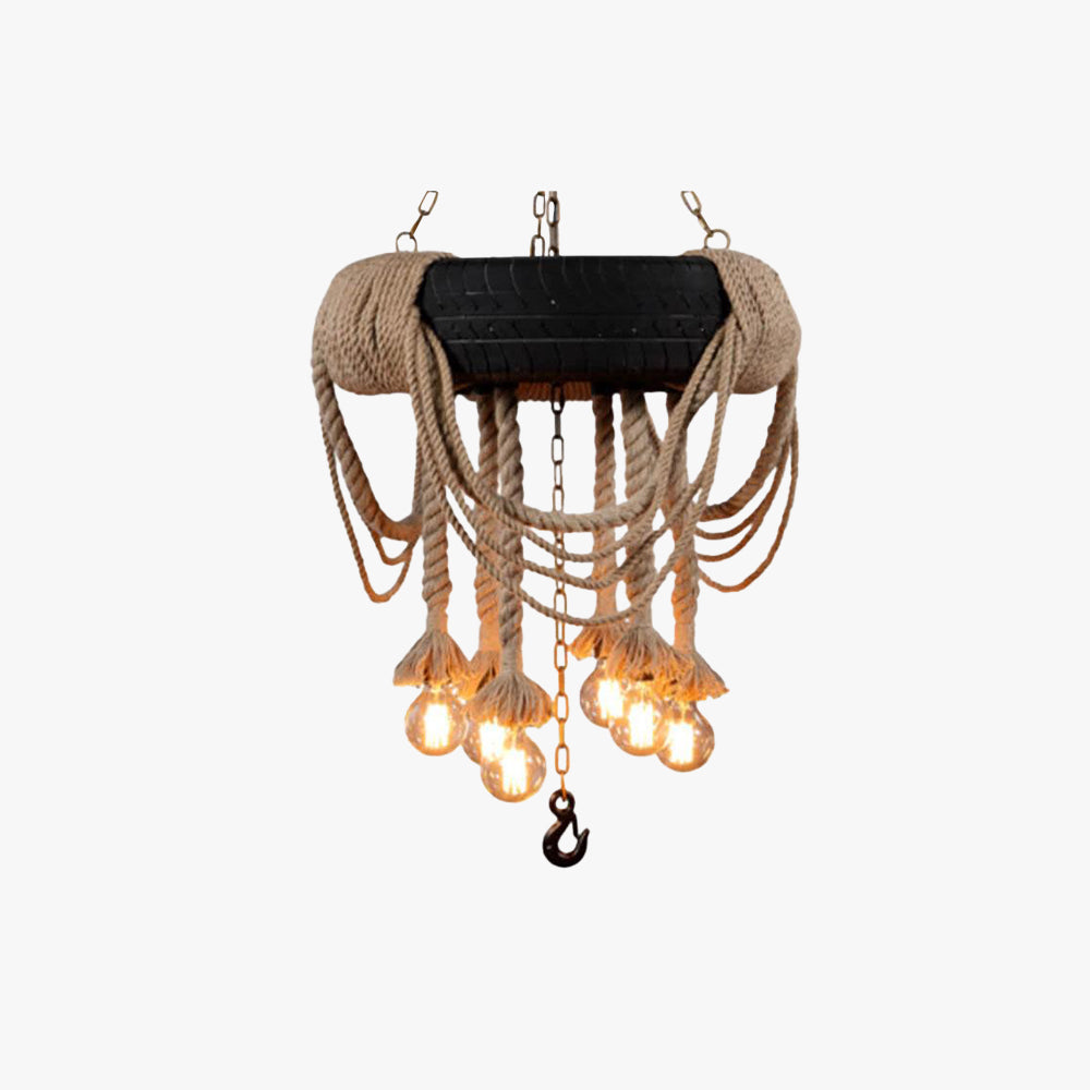Epoch Vintage Industrial Chandelier Hemp Rope Tyre Dining Room