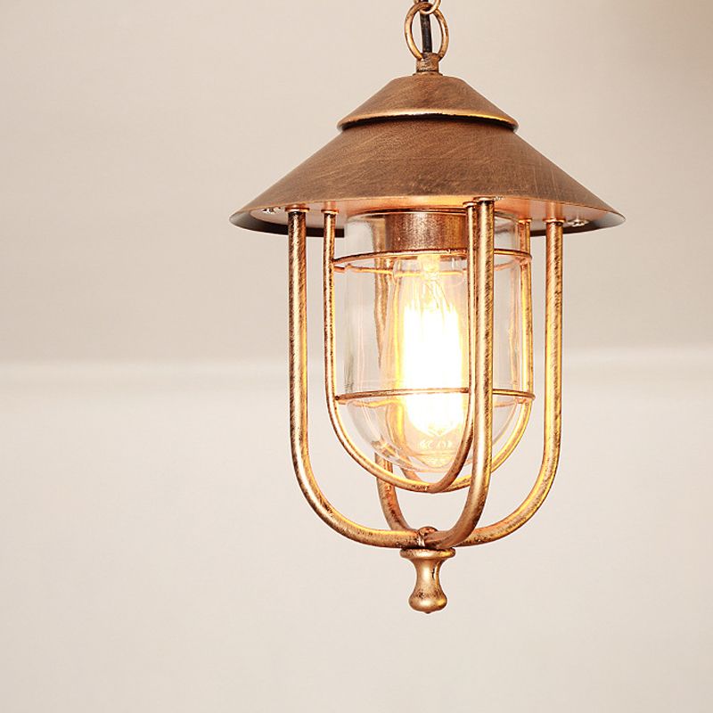 Ray Retro Lantern Metal Pendant Light, Black/Bronze