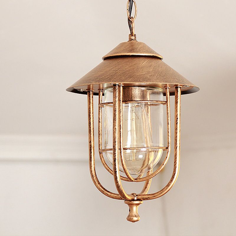Ray Retro Lantern Metal Pendant Light, Black/Bronze