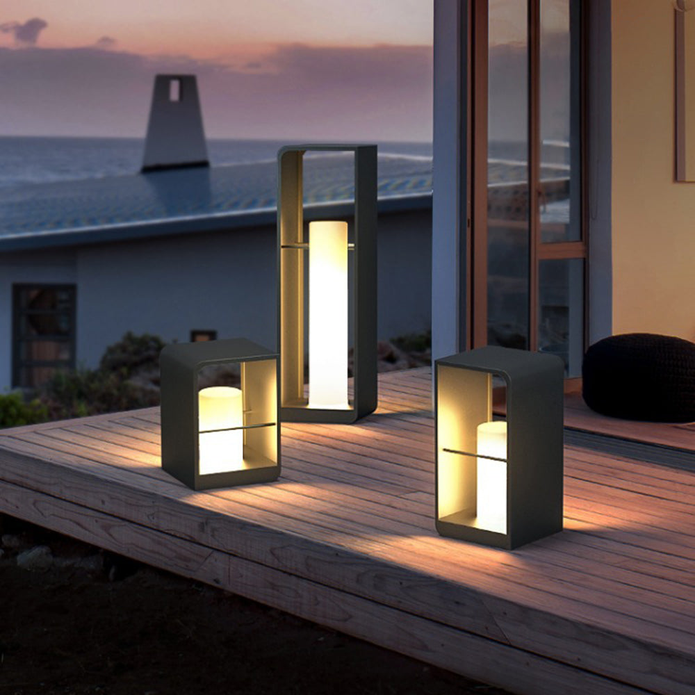 Ray Minimalist Rectangular Solar Power Outdoor Path Lighting, Black