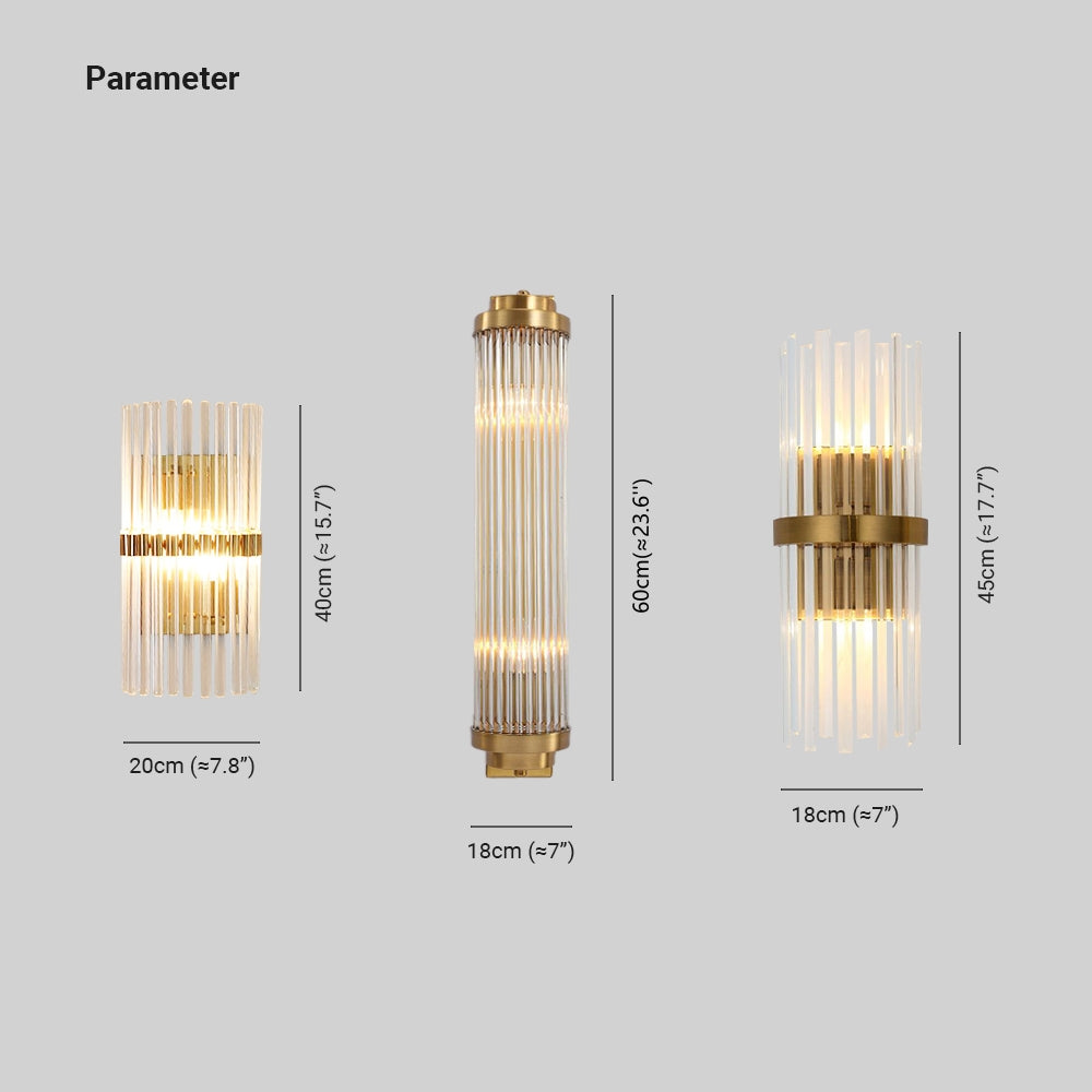 Ray Modern Cylindrical Metal/Crystal Wall Lamp, Gold