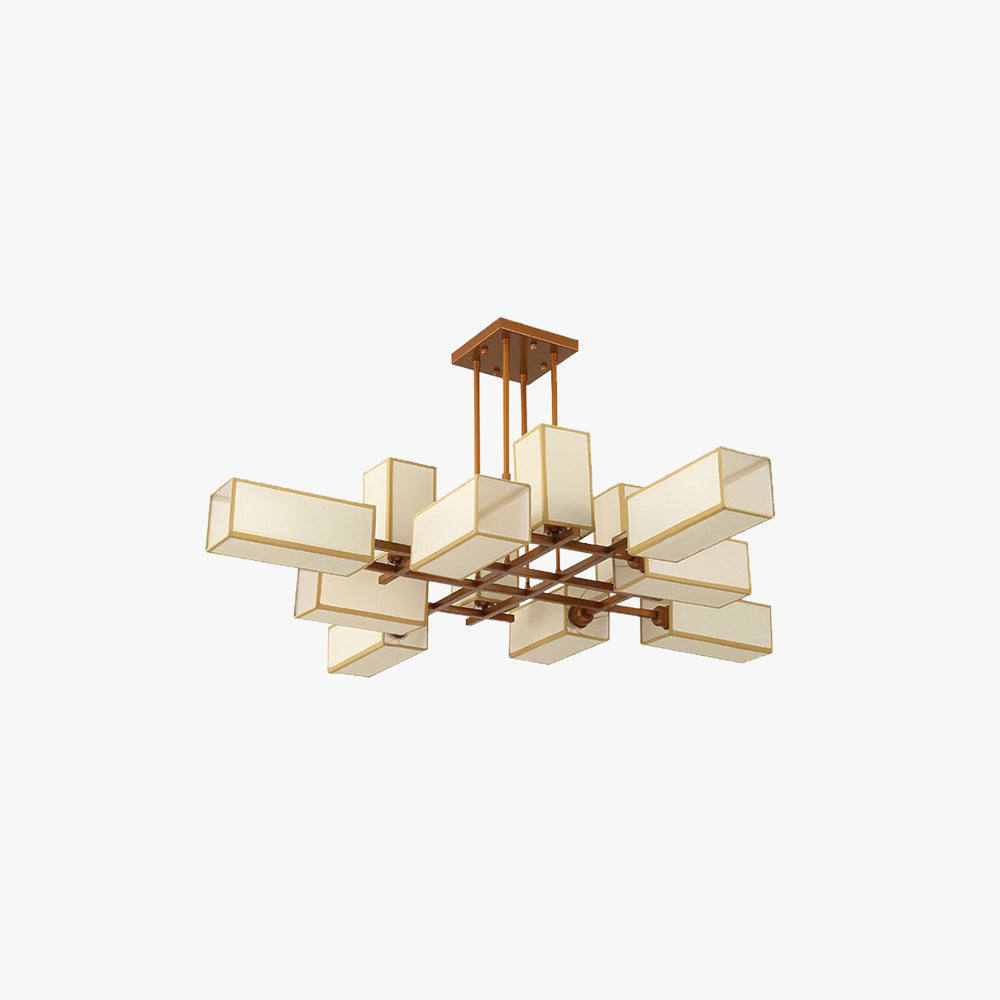 Arisha Pendant Light Square Retro, Metal/Fabric, Black/Gold, Living Room