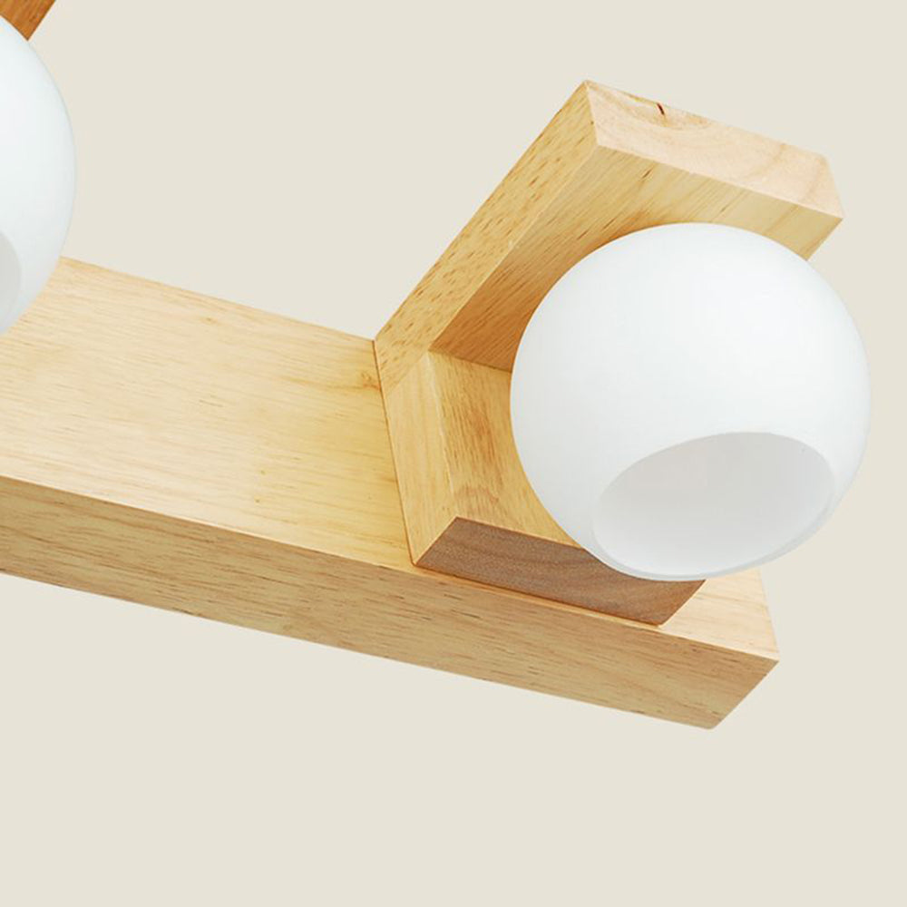 Muto Wooden Ball Mirror Front Vanity Wall Lamp, Log Color