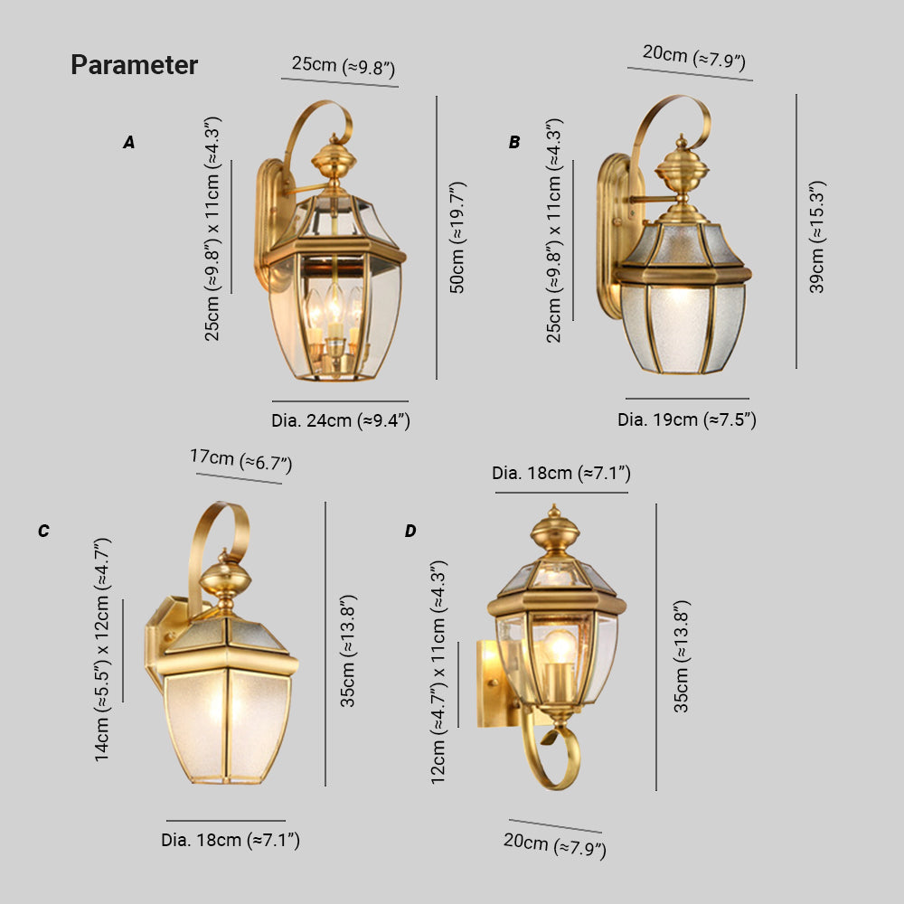Ray Vintage Lantern Metal Outdoor Wall Lamp, Gold