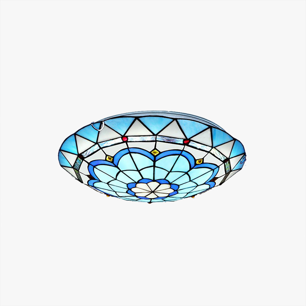 Tiffany Flush Mount Glass Colorful Ceiling Light, Bedroom