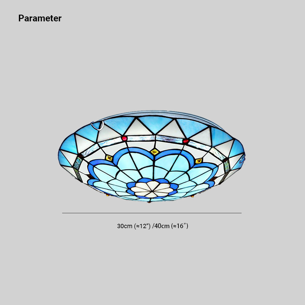 Tiffany Flush Mount Glass Colorful Ceiling Light, Bedroom