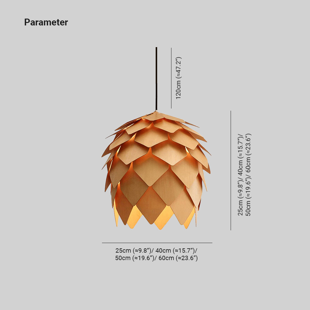 Muto Designer Pinecone Shape Wood Pendant Light