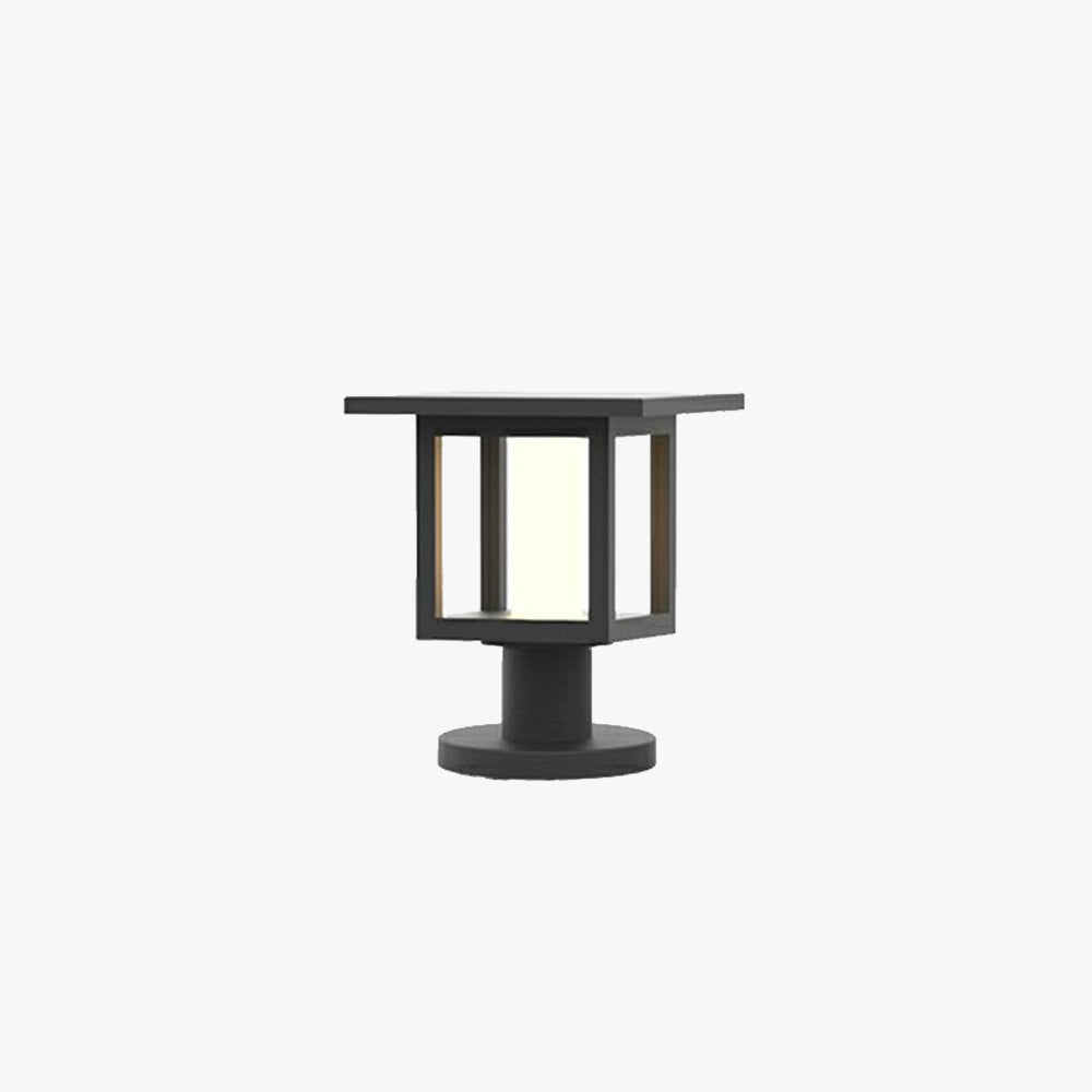 Ray Modern Metal Lantern Shaped Solar Outdoor Bollard Light, Black