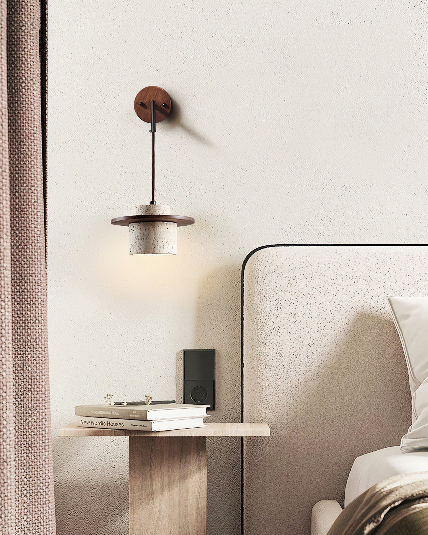 Virelli Applique Murale Cylindre en Travertin Bois de Noyer Scandinave - Neutralighting