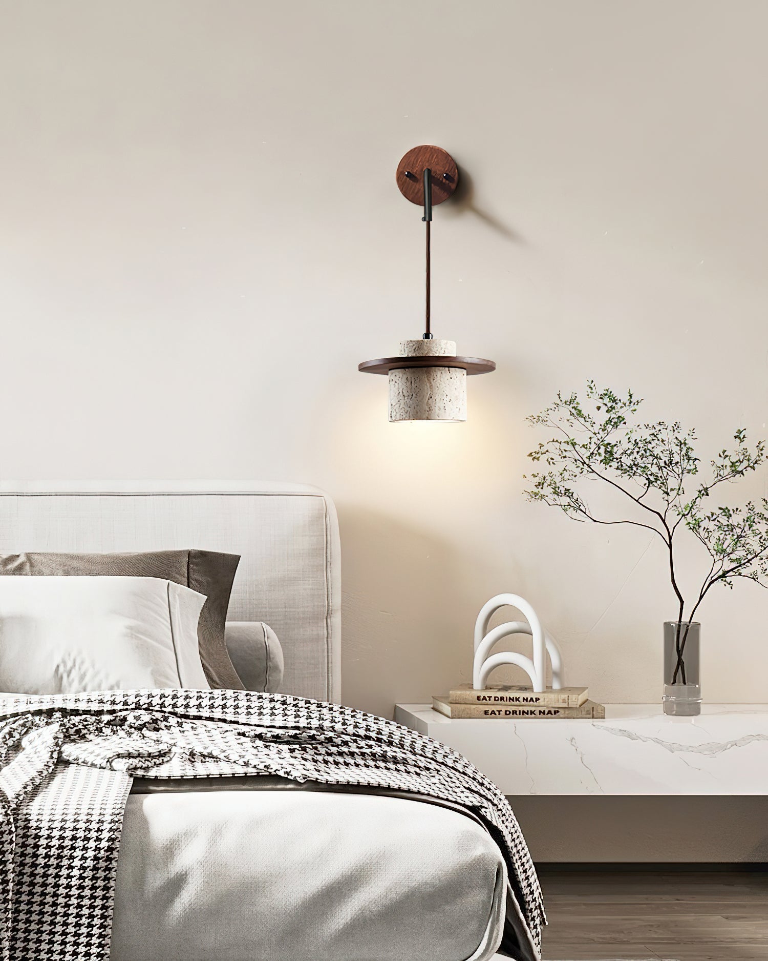 Virelli Applique Murale Cylindre en Travertin Bois de Noyer Scandinave - Neutralighting