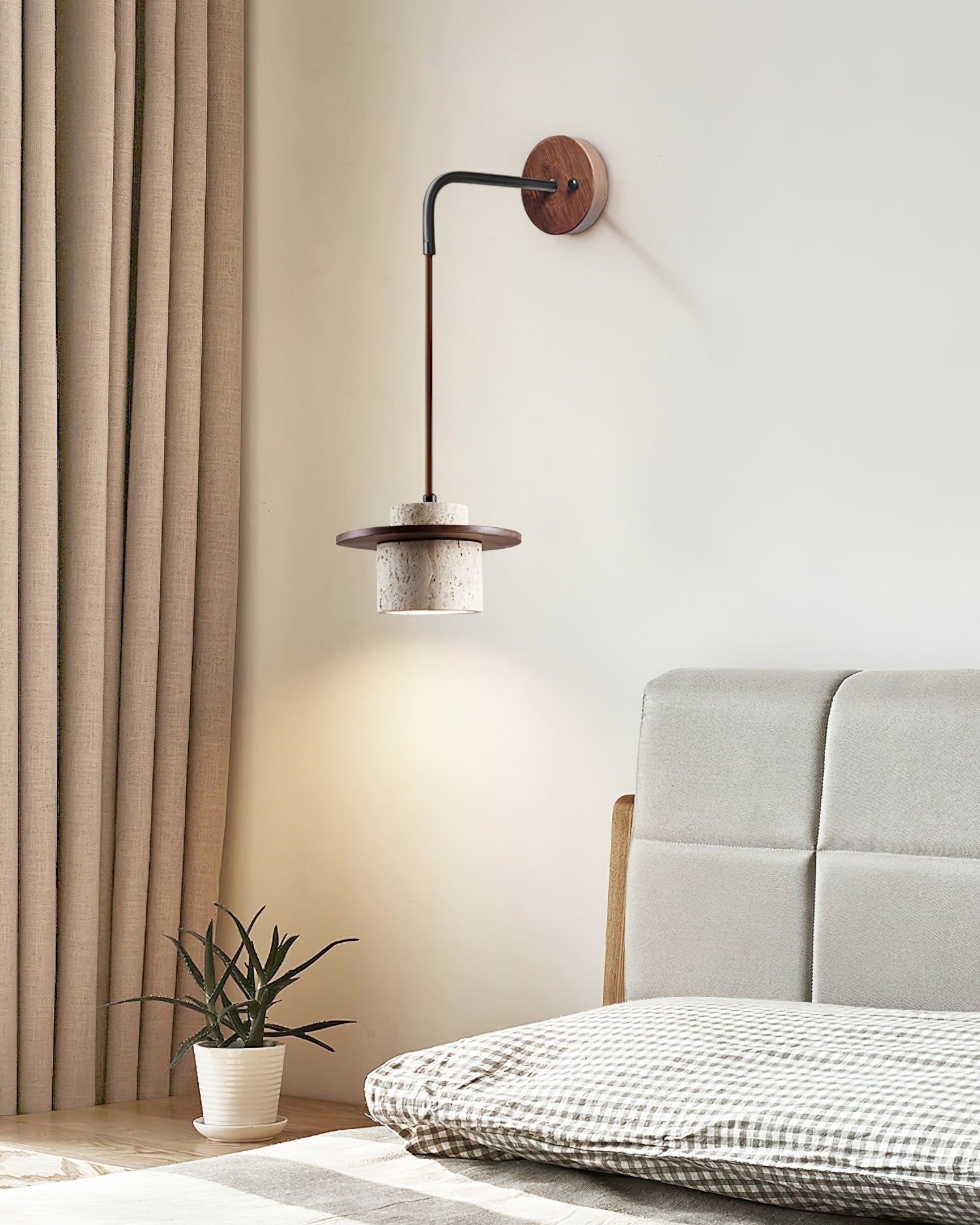 Virelli Applique Murale Cylindre en Travertin Bois de Noyer Scandinave - Neutralighting
