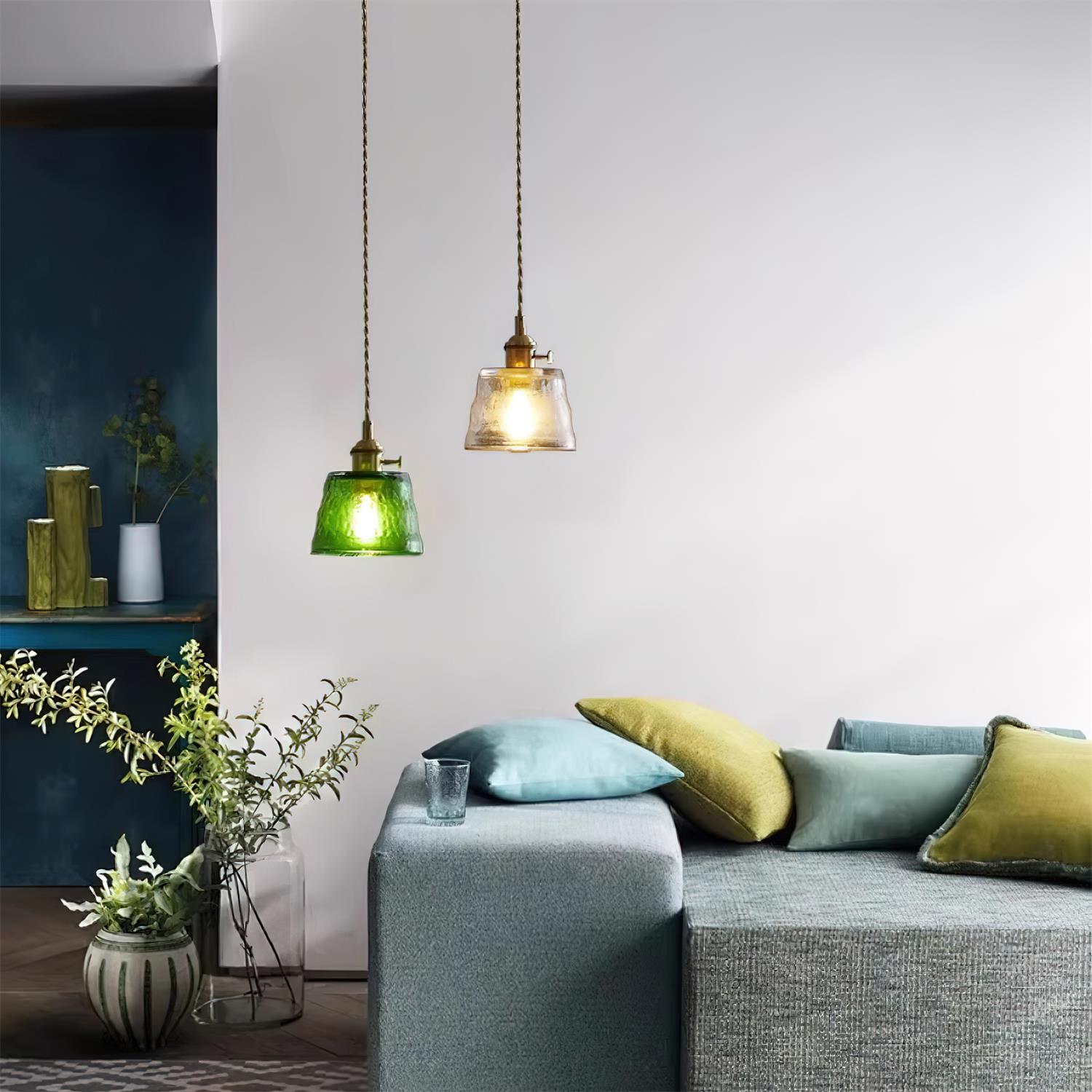 Pendant Lamp Brass and Glass Textured Shade Artisan Vintage Accent - Letslighting