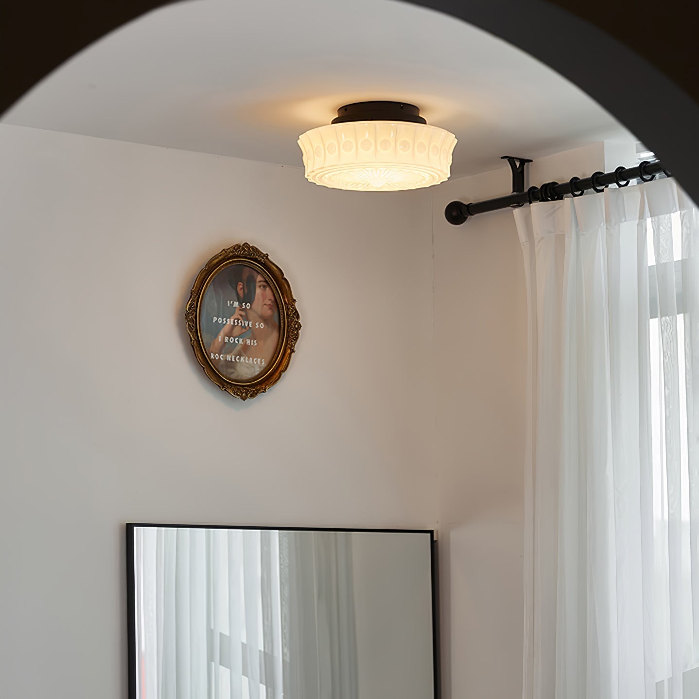 Solara Ceiling Lamp White Glass Floral for Living Room - Letslighting