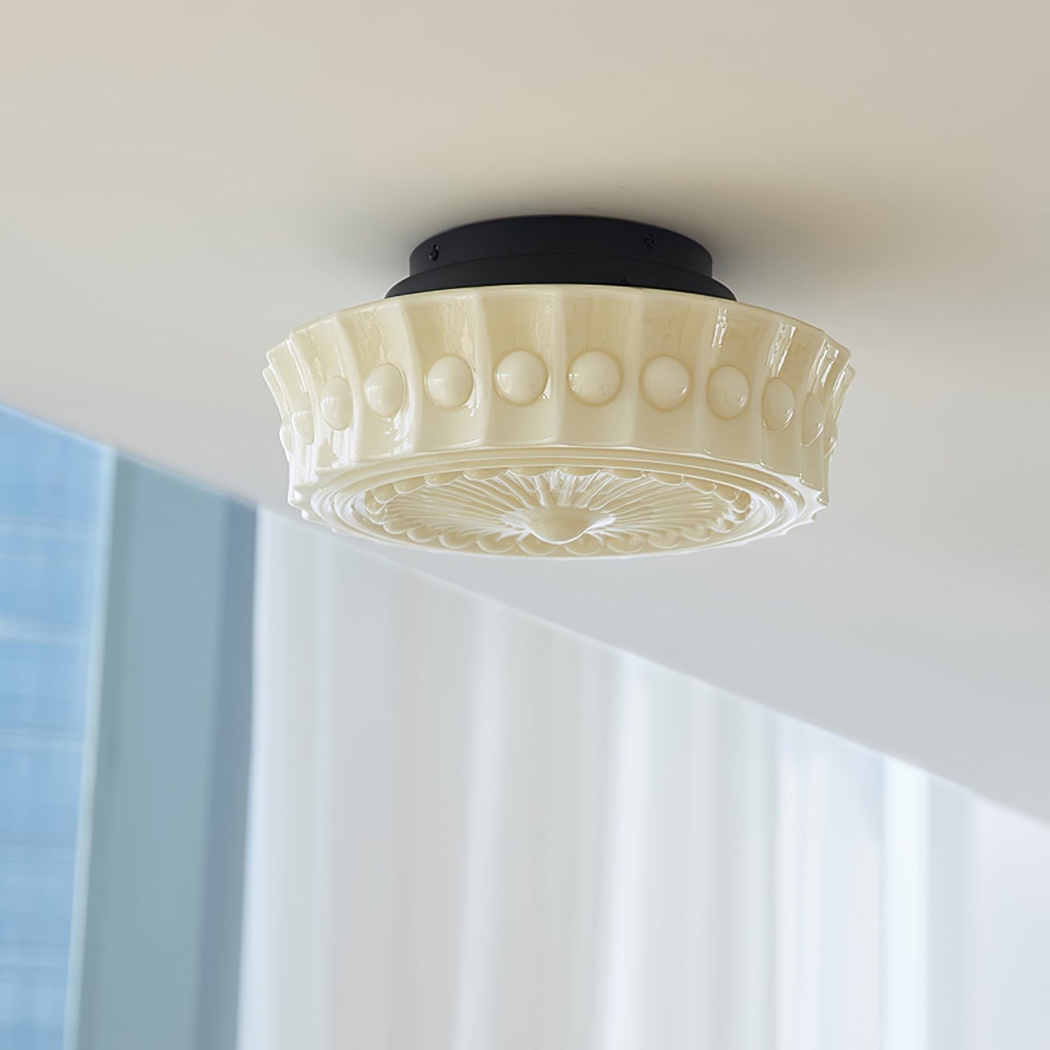 Solara Ceiling Lamp White Glass Floral for Living Room - Letslighting