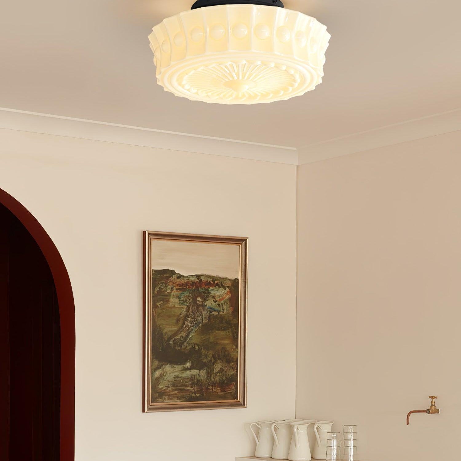 Solara Ceiling Lamp White Glass Floral for Living Room - Letslighting