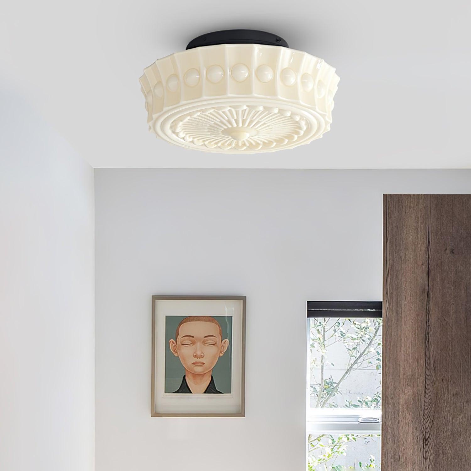 Solara Ceiling Lamp White Glass Floral for Living Room - Letslighting