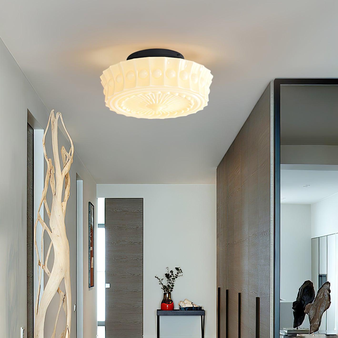 Solara Ceiling Lamp White Glass Floral for Living Room - Letslighting
