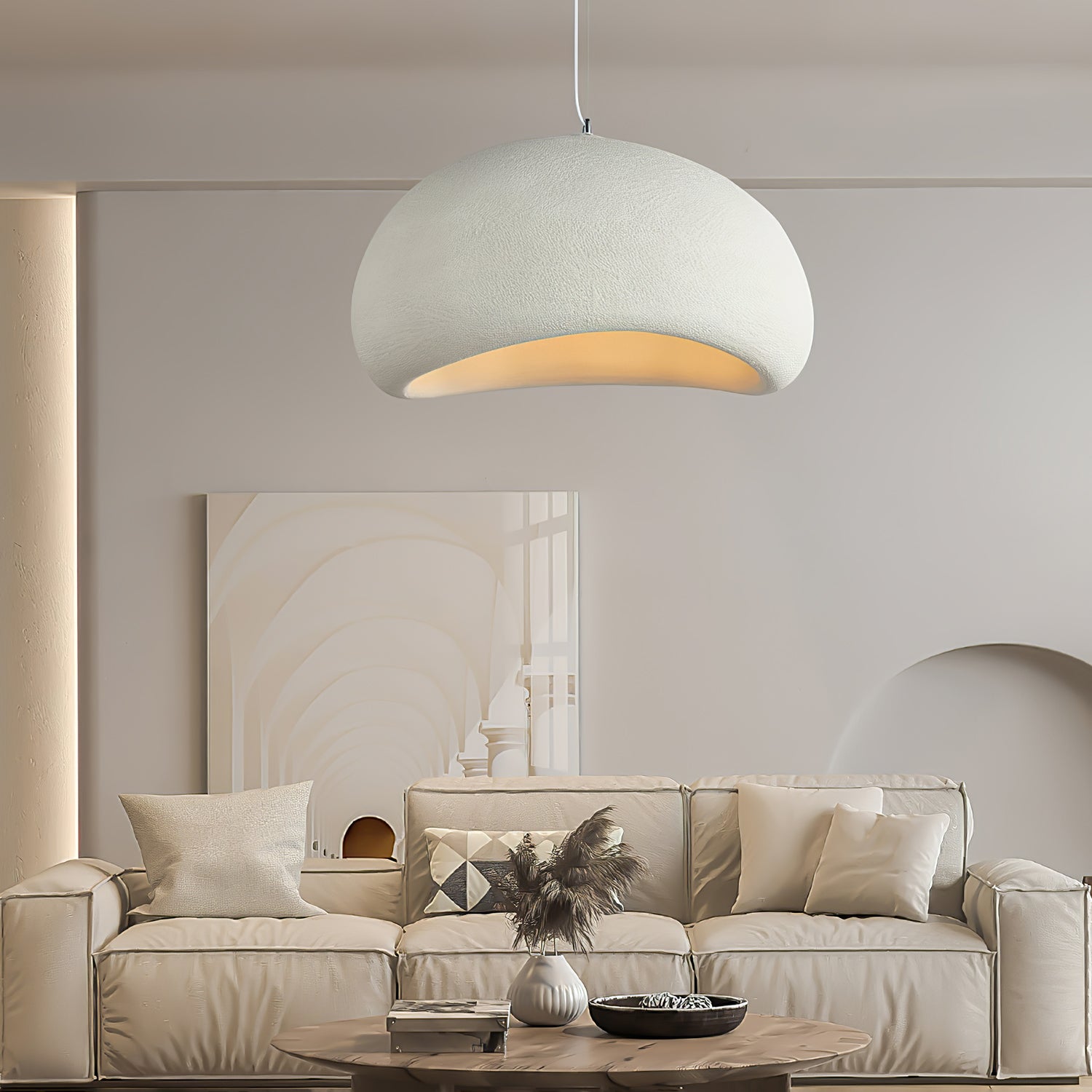 Solara Pendant Lamp Plaster Half Dome Plug In Wabi Sabi - Letslighting