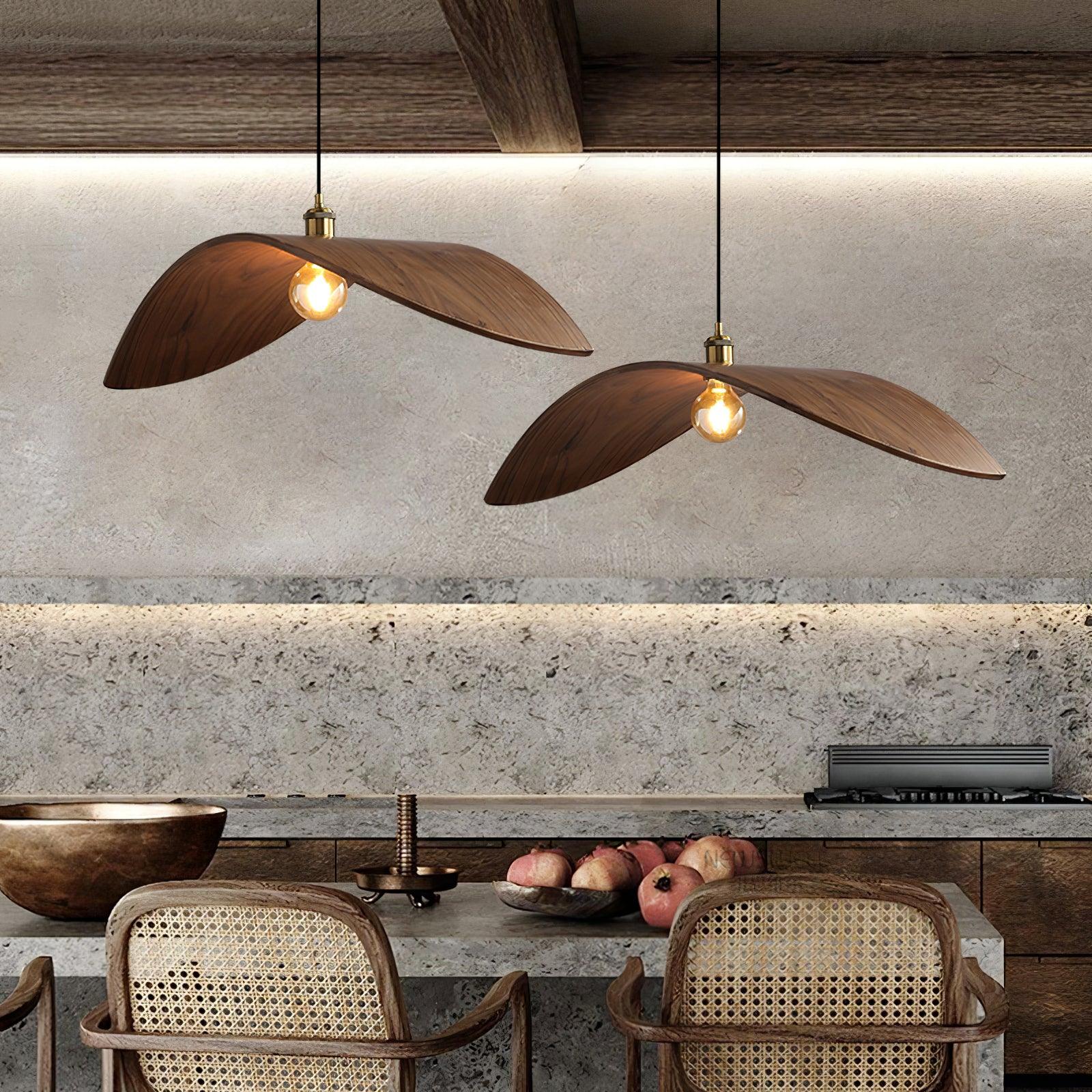 Muto Curved Art Pendant Light, Metal & Wood