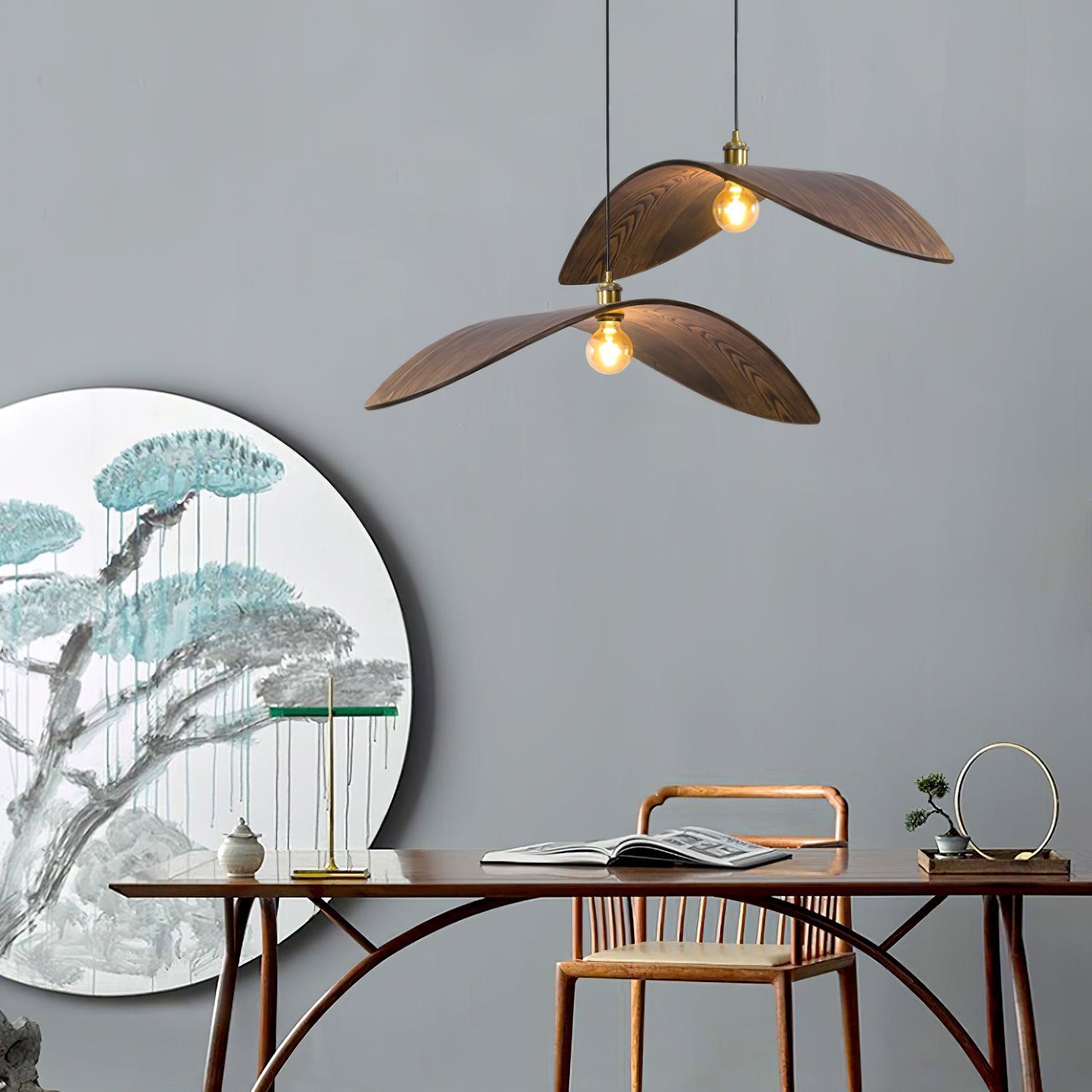 Muto Curved Art Pendant Light, Metal & Wood
